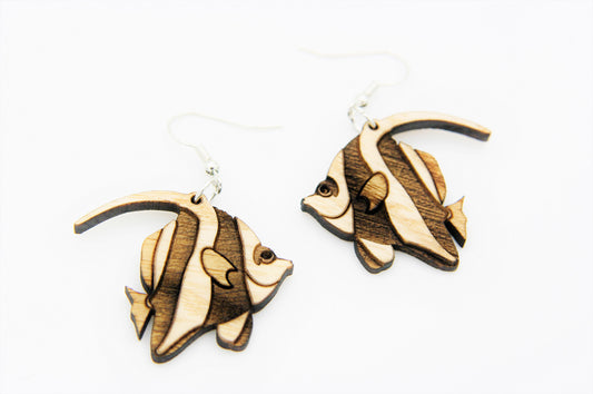 Boucles d'oreilles POISSON COCHER en bois (frêne)