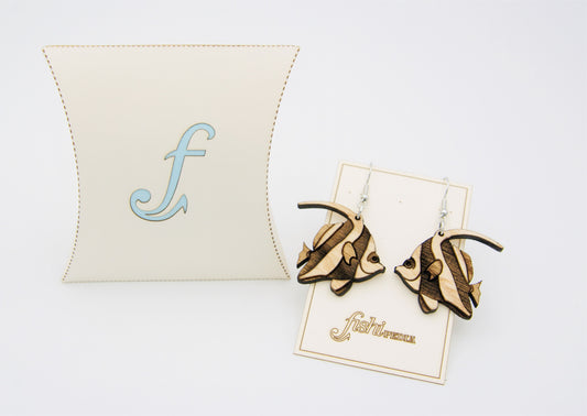 Boucles d'oreilles POISSON COCHER en bois (frêne)